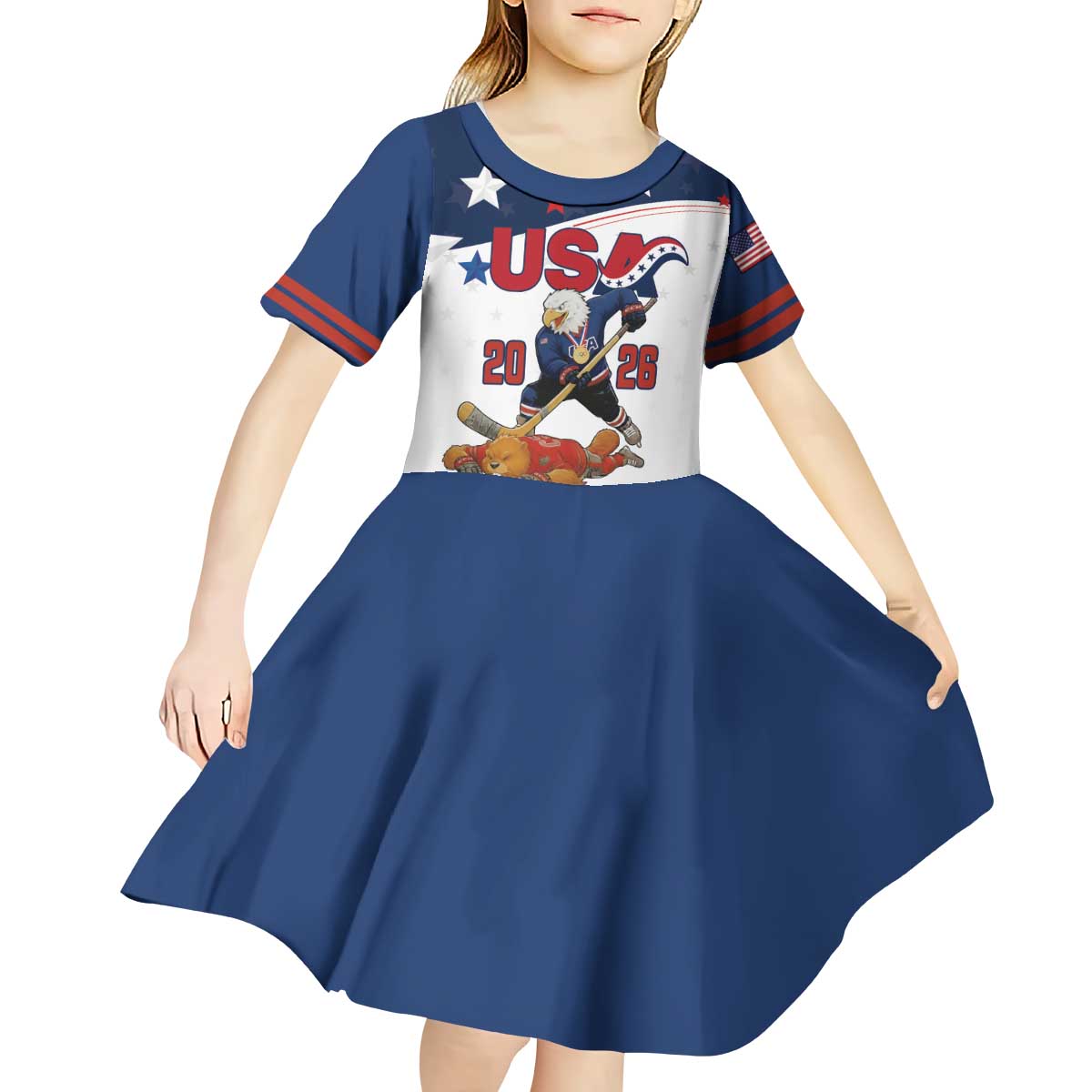 Custom USA Ice Hockey Champions 2026 Kid Short Sleeve Dress American Eagle Victory Hockey Pride