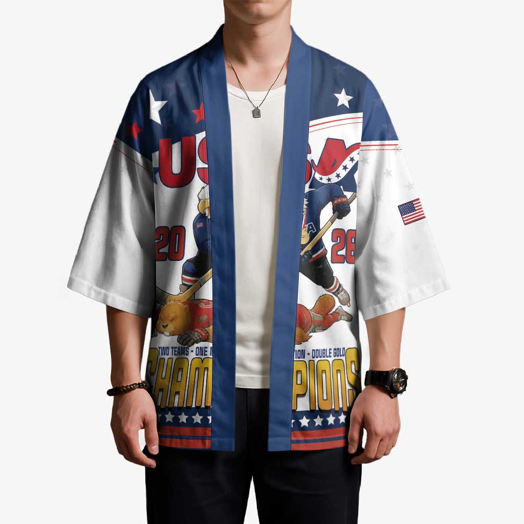 Custom USA Ice Hockey Champions 2026 Kimono American Eagle Victory Hockey Pride