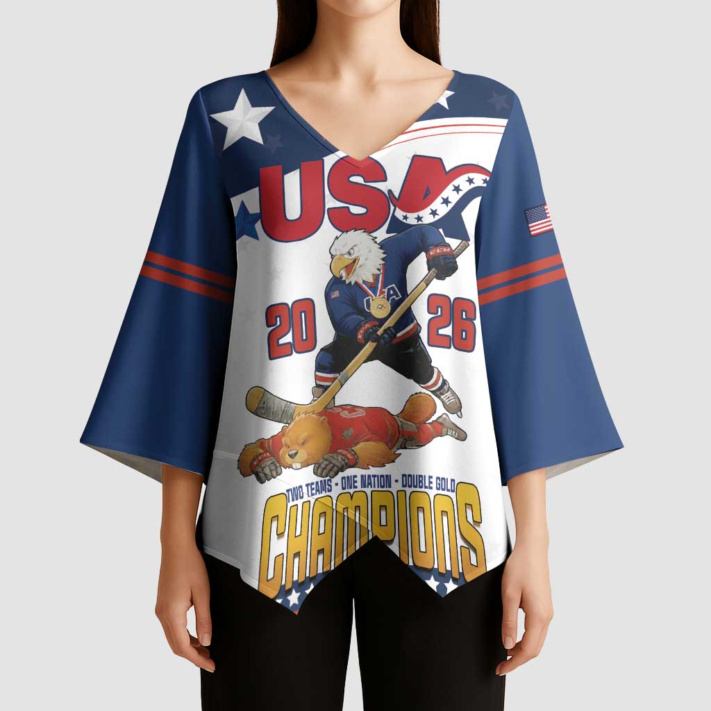 Custom USA Ice Hockey Champions 2026 Kimono Sleeve Blouse American Eagle Victory Hockey Pride