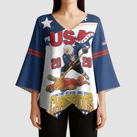 Custom USA Ice Hockey Champions 2026 Kimono Sleeve Blouse American Eagle Victory Hockey Pride