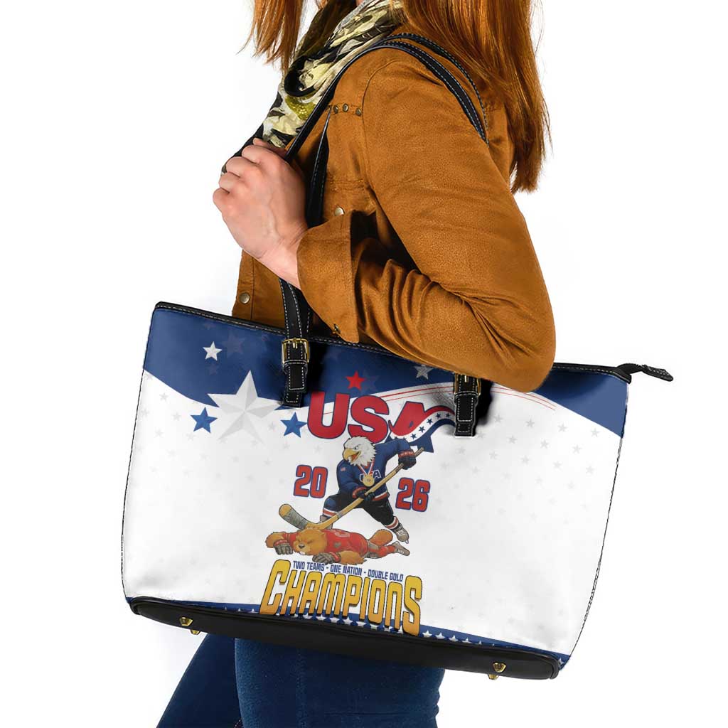 USA Ice Hockey Champions 2026 Leather Tote Bag American Eagle Victory Hockey Pride