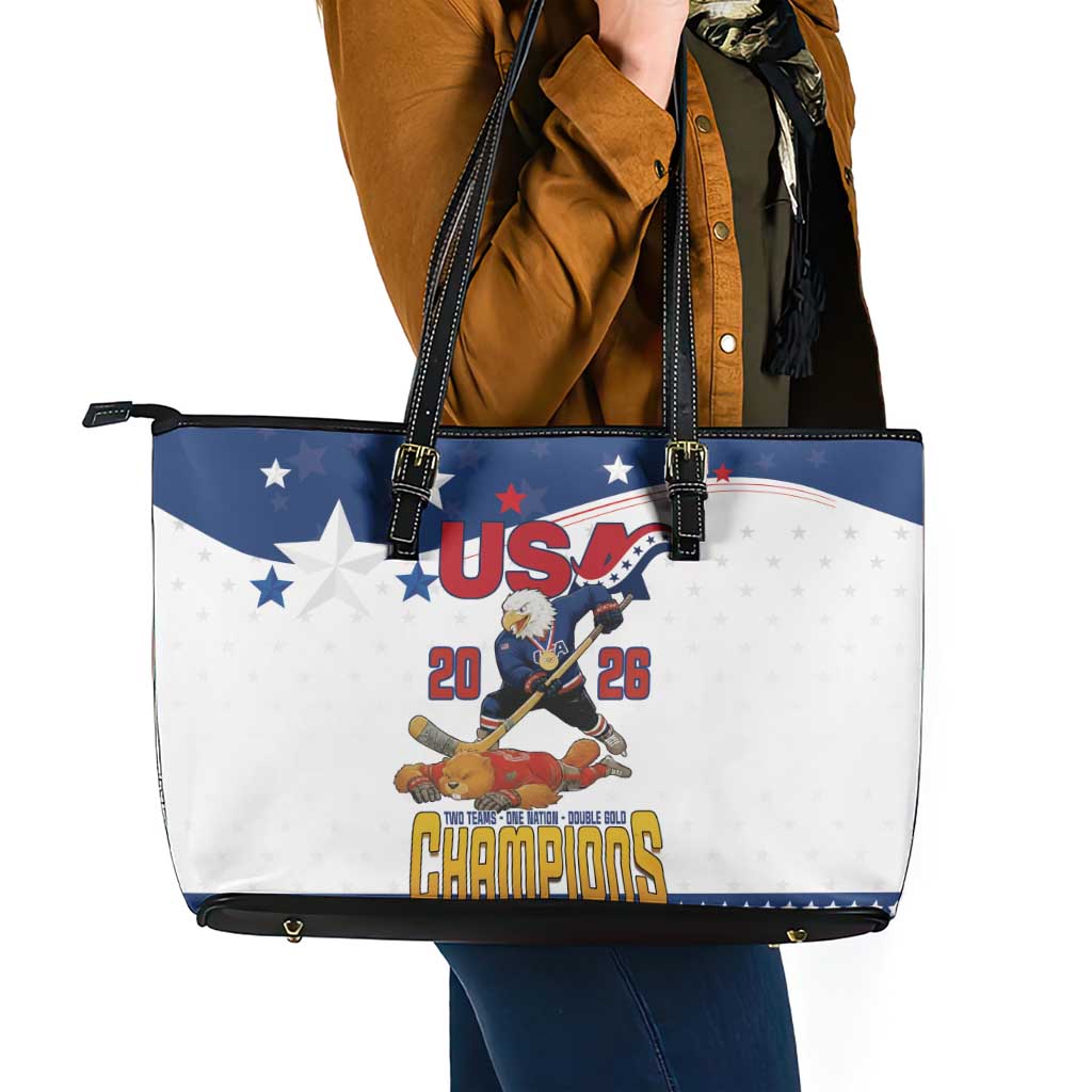 USA Ice Hockey Champions 2026 Leather Tote Bag American Eagle Victory Hockey Pride