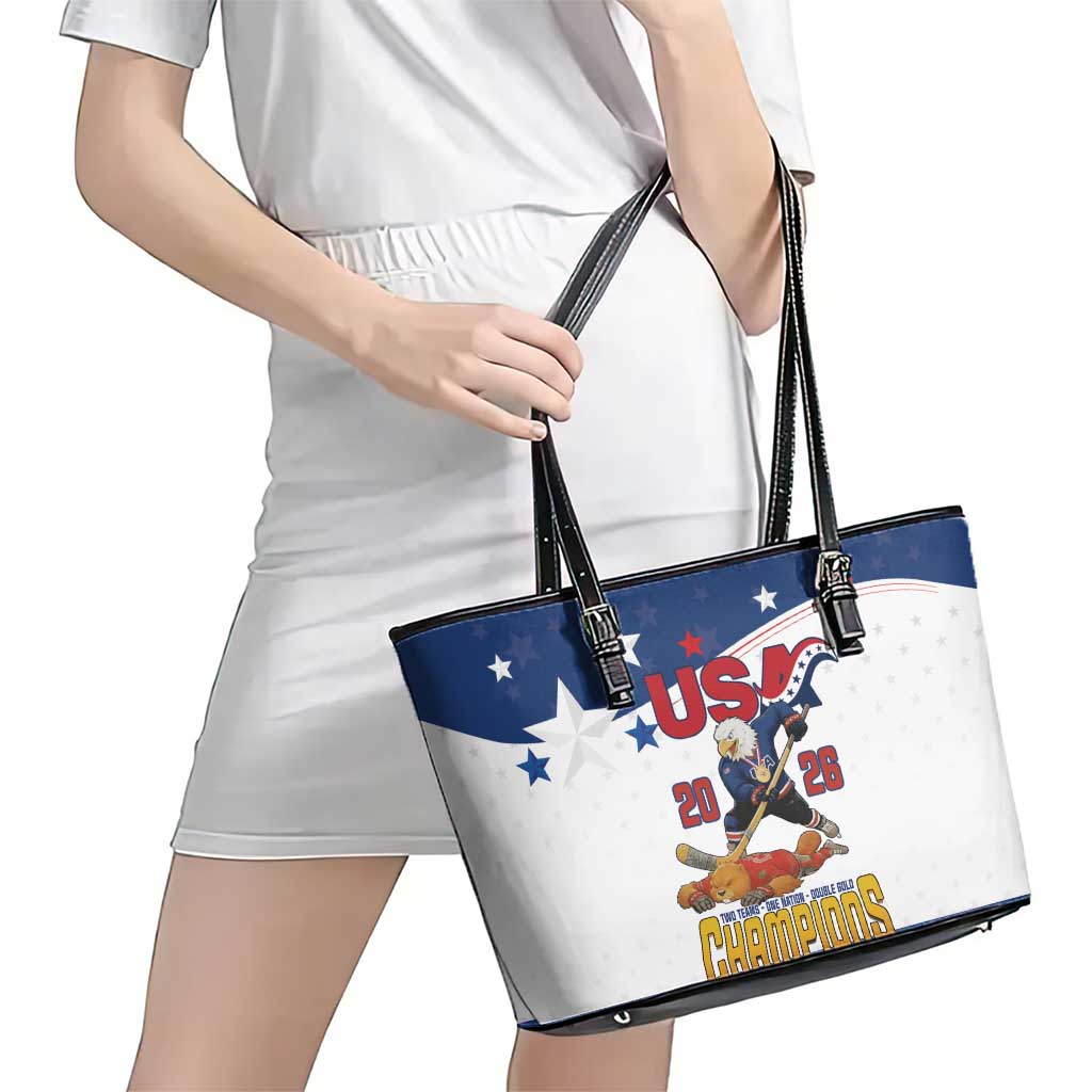 USA Ice Hockey Champions 2026 Leather Tote Bag American Eagle Victory Hockey Pride