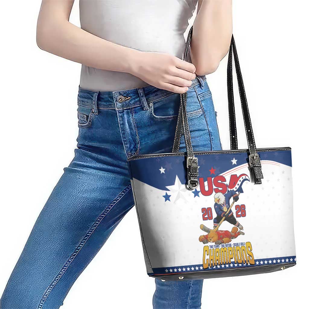 USA Ice Hockey Champions 2026 Leather Tote Bag American Eagle Victory Hockey Pride