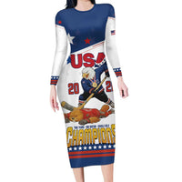 Custom USA Ice Hockey Champions 2026 Long Sleeve Bodycon Dress American Eagle Victory Hockey Pride