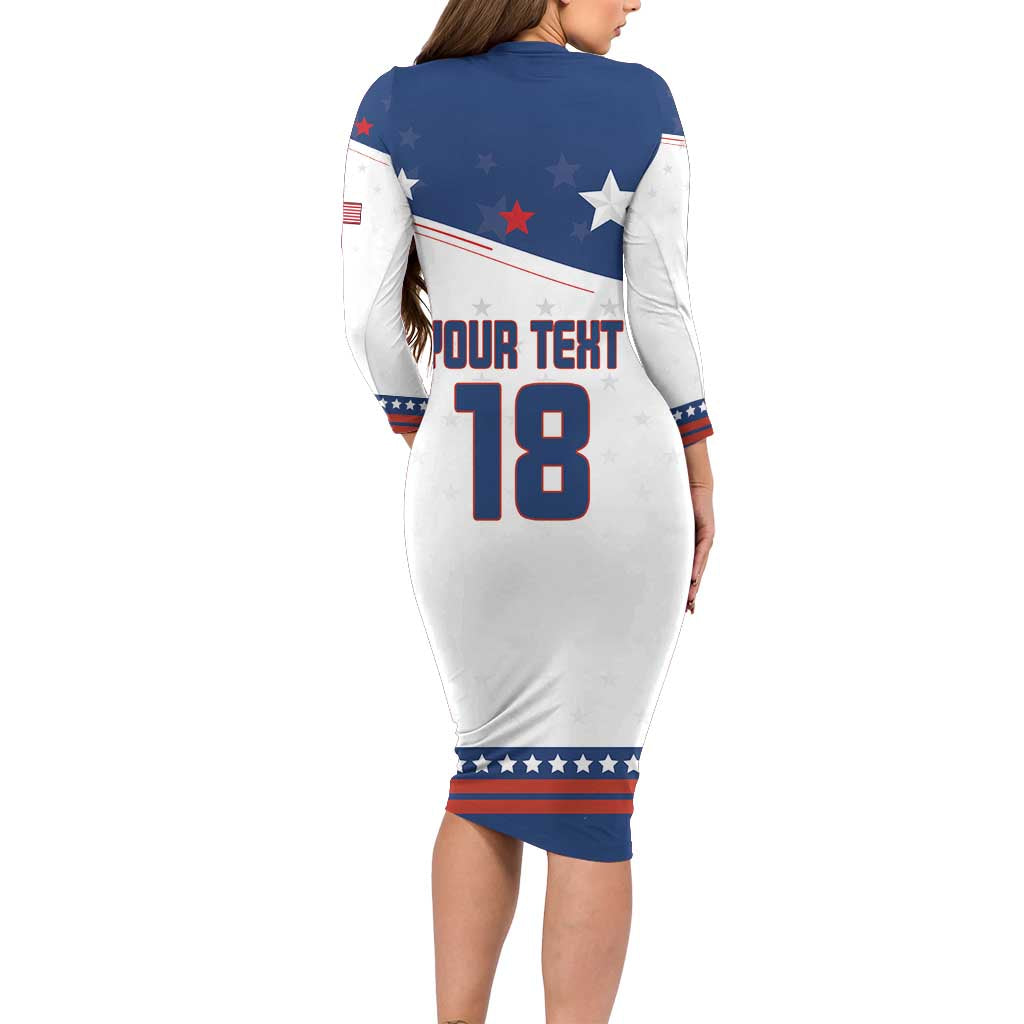 Custom USA Ice Hockey Champions 2026 Long Sleeve Bodycon Dress American Eagle Victory Hockey Pride