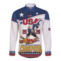 Custom USA Ice Hockey Champions 2026 Long Sleeve Button Shirt American Eagle Victory Hockey Pride