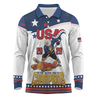 Custom USA Ice Hockey Champions 2026 Long Sleeve Polo Shirt American Eagle Victory Hockey Pride