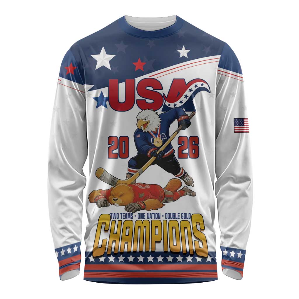 Custom USA Ice Hockey Champions 2026 Long Sleeve Shirt American Eagle Victory Hockey Pride