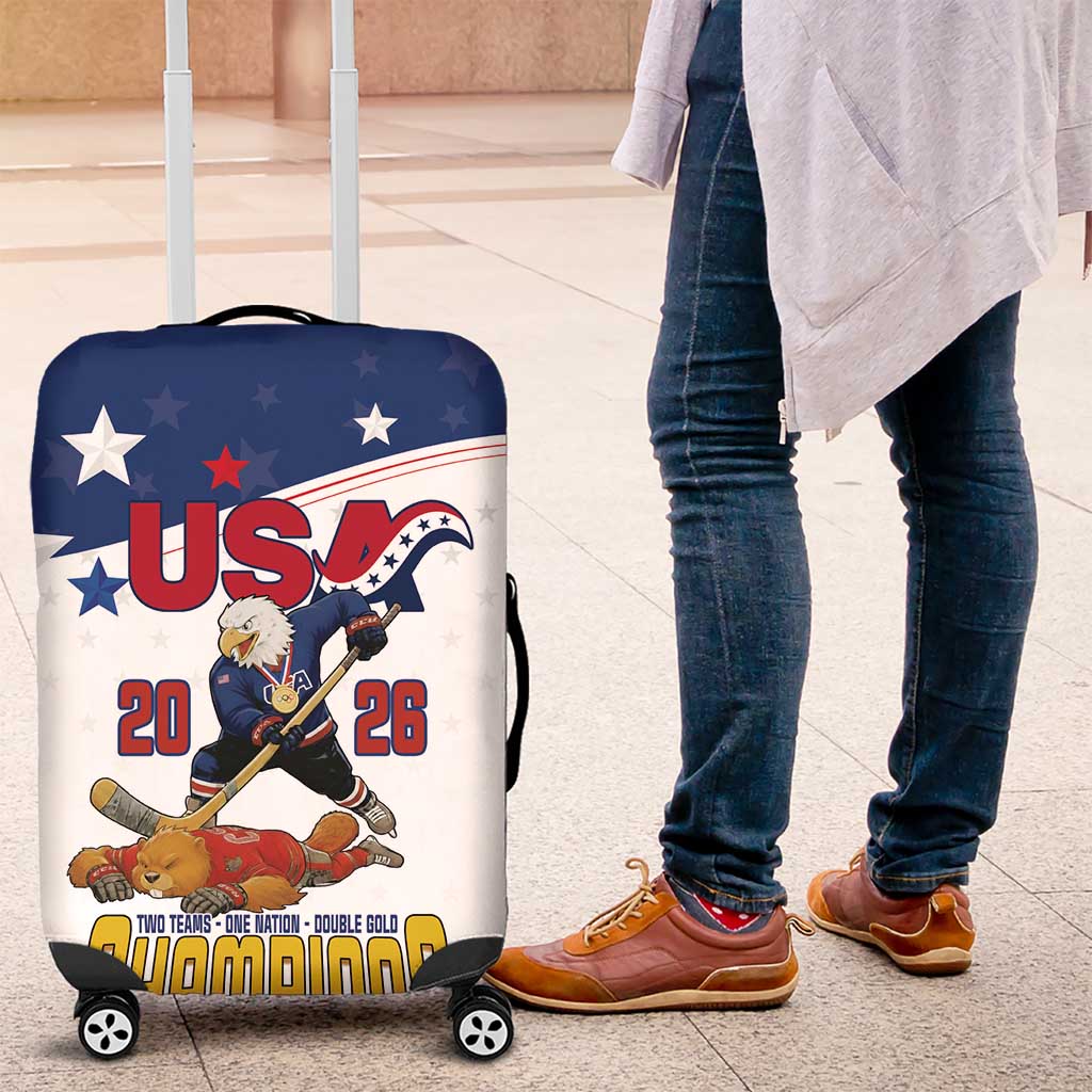 USA Ice Hockey Champions 2026 Luggage Cover American Eagle Victory Hockey Pride