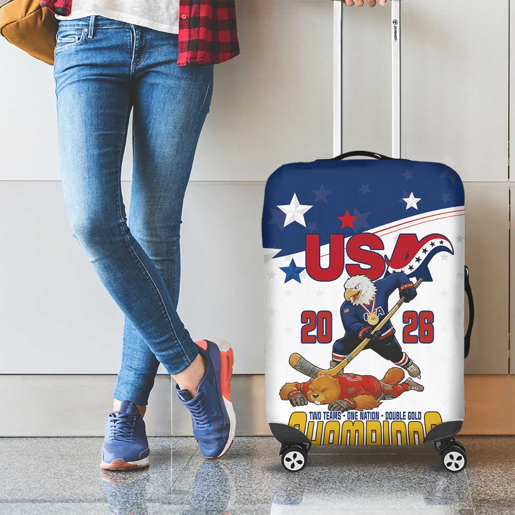 USA Ice Hockey Champions 2026 Luggage Cover American Eagle Victory Hockey Pride