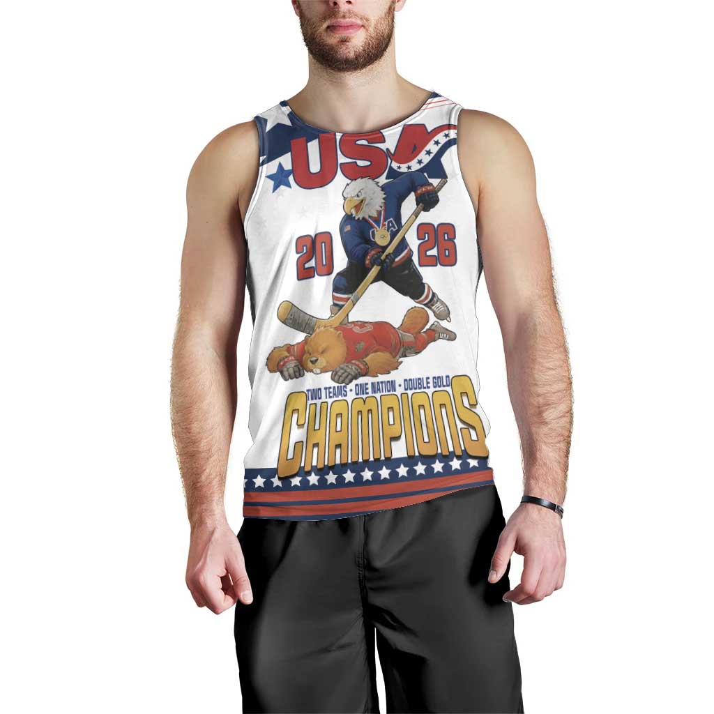 Custom USA Ice Hockey Champions 2026 Men Tank Top American Eagle Victory Hockey Pride