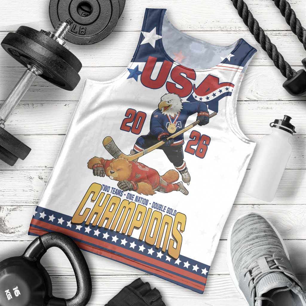 Custom USA Ice Hockey Champions 2026 Men Tank Top American Eagle Victory Hockey Pride
