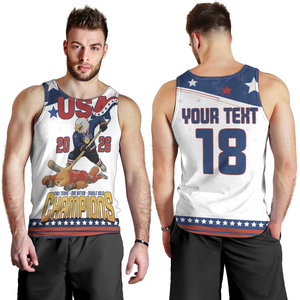 Custom USA Ice Hockey Champions 2026 Men Tank Top American Eagle Victory Hockey Pride