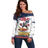 Custom USA Ice Hockey Champions 2026 Off Shoulder Sweater American Eagle Victory Hockey Pride
