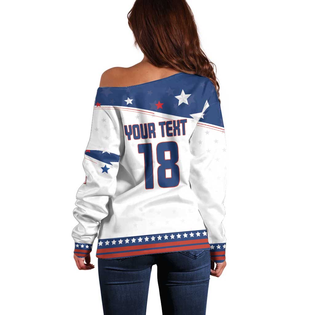 Custom USA Ice Hockey Champions 2026 Off Shoulder Sweater American Eagle Victory Hockey Pride
