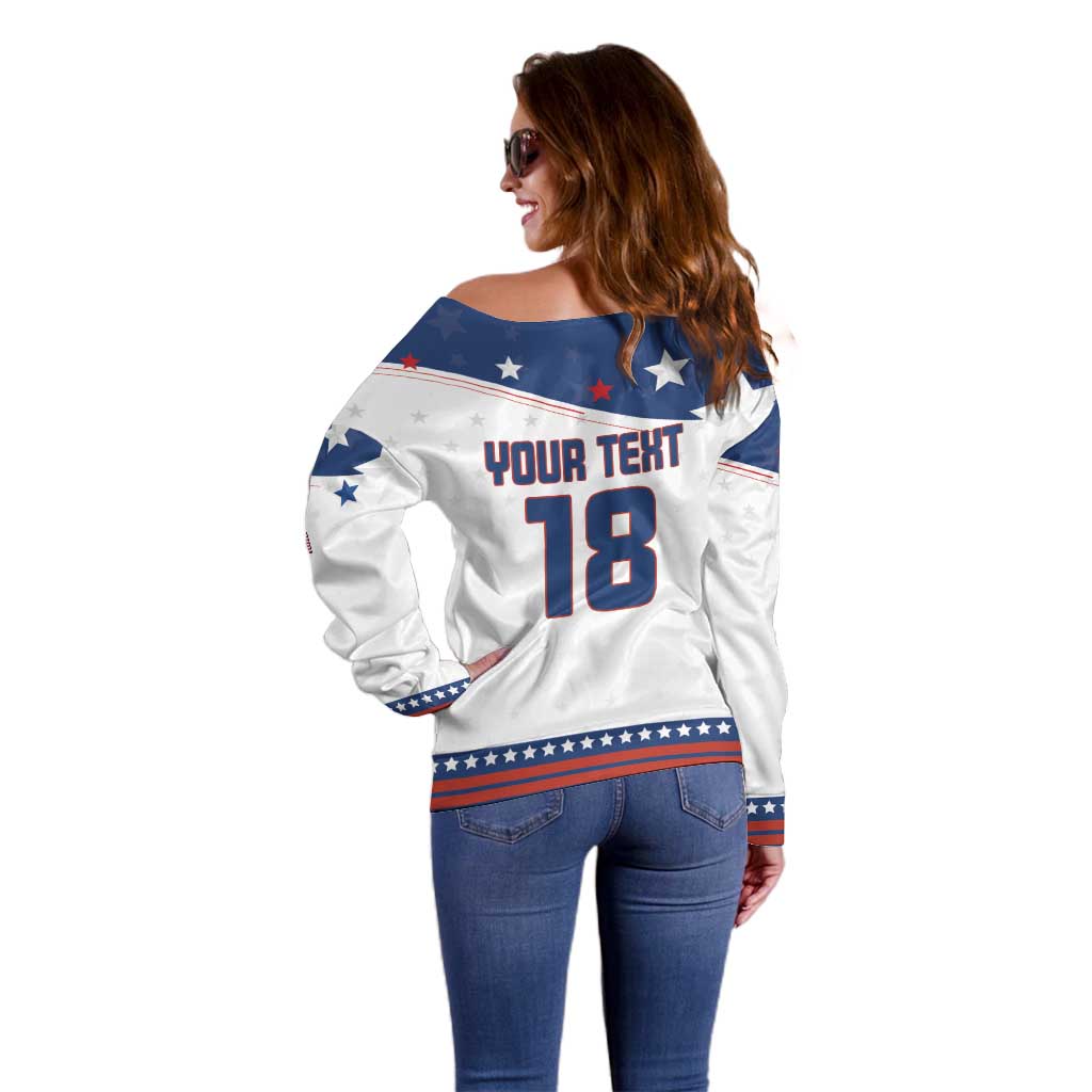 Custom USA Ice Hockey Champions 2026 Off Shoulder Sweater American Eagle Victory Hockey Pride