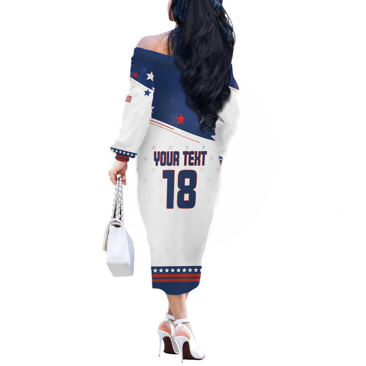 Custom USA Ice Hockey Champions 2026 Off The Shoulder Long Sleeve Dress American Eagle Victory Hockey Pride
