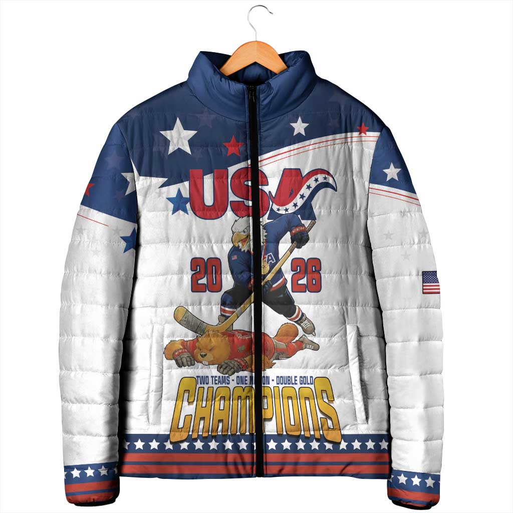 Custom USA Ice Hockey Champions 2026 Padded Jacket American Eagle Victory Hockey Pride
