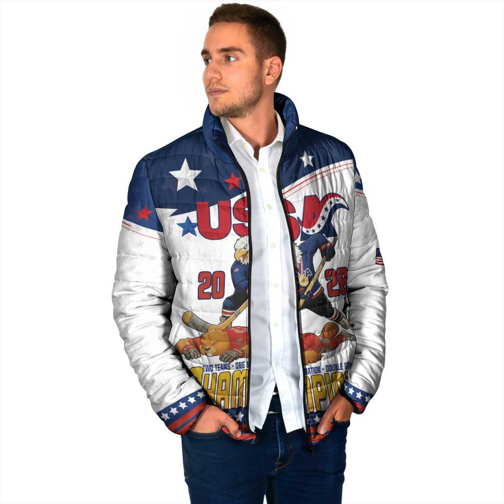 Custom USA Ice Hockey Champions 2026 Padded Jacket American Eagle Victory Hockey Pride