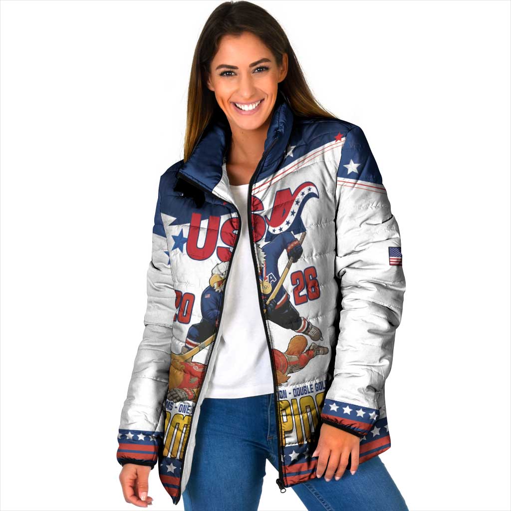 Custom USA Ice Hockey Champions 2026 Padded Jacket American Eagle Victory Hockey Pride