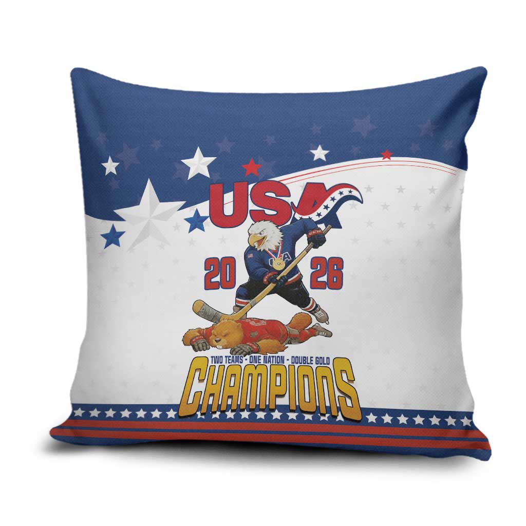 USA Ice Hockey Champions 2026 Pillow Cover American Eagle Victory Hockey Pride