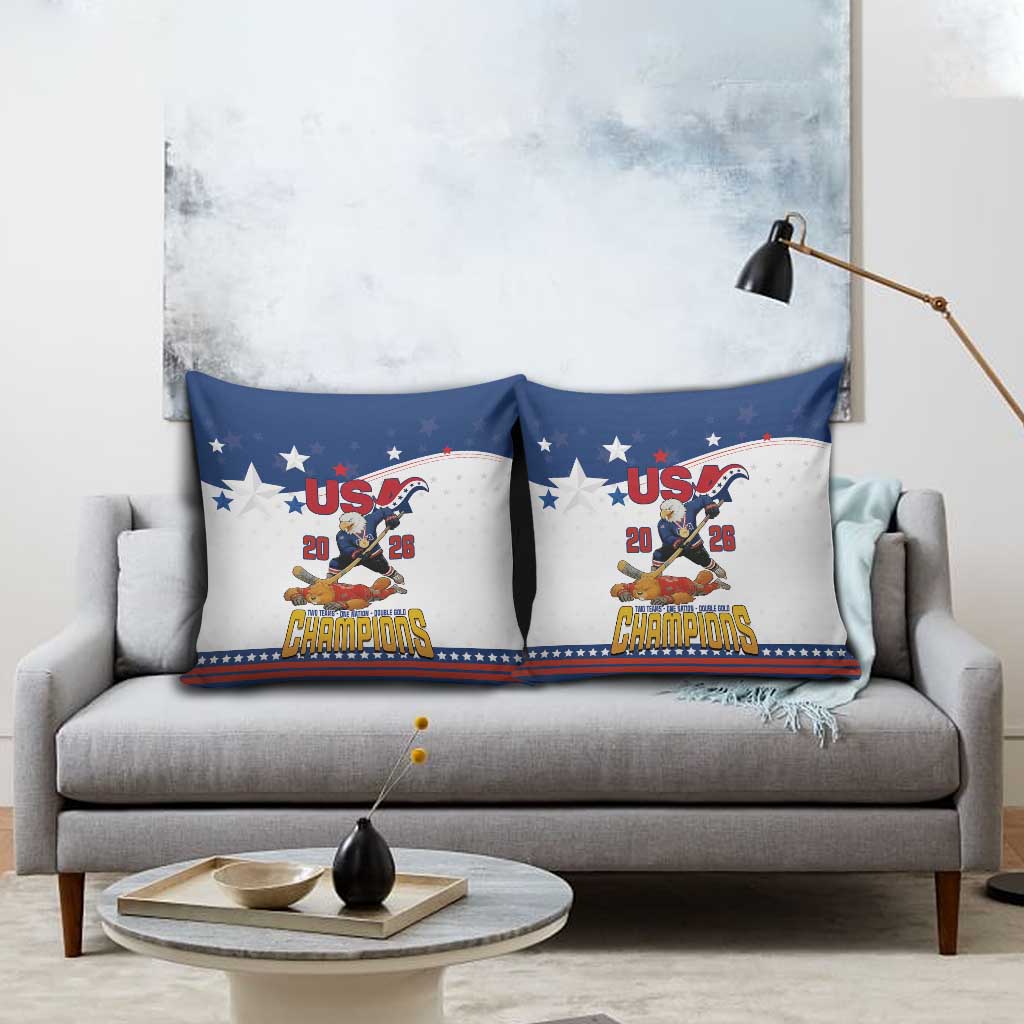 USA Ice Hockey Champions 2026 Pillow Cover American Eagle Victory Hockey Pride
