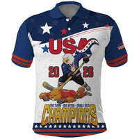 Custom USA Ice Hockey Champions 2026 Polo Shirt American Eagle Victory Hockey Pride