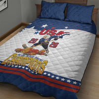 USA Ice Hockey Champions 2026 Quilt Bed Set American Eagle Victory Hockey Pride
