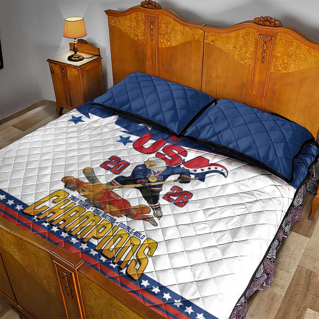 USA Ice Hockey Champions 2026 Quilt Bed Set American Eagle Victory Hockey Pride