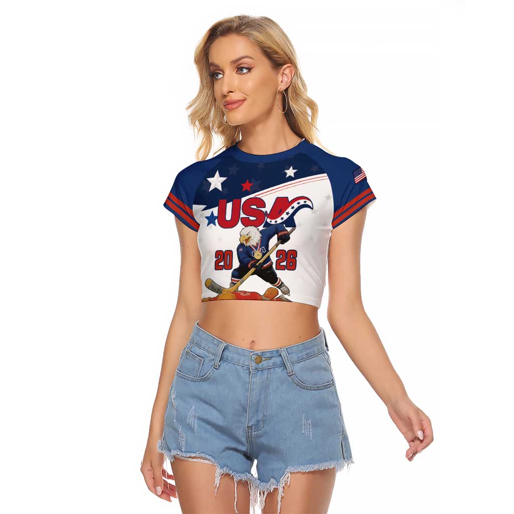 Custom USA Ice Hockey Champions 2026 Raglan Cropped T Shirt American Eagle Victory Hockey Pride