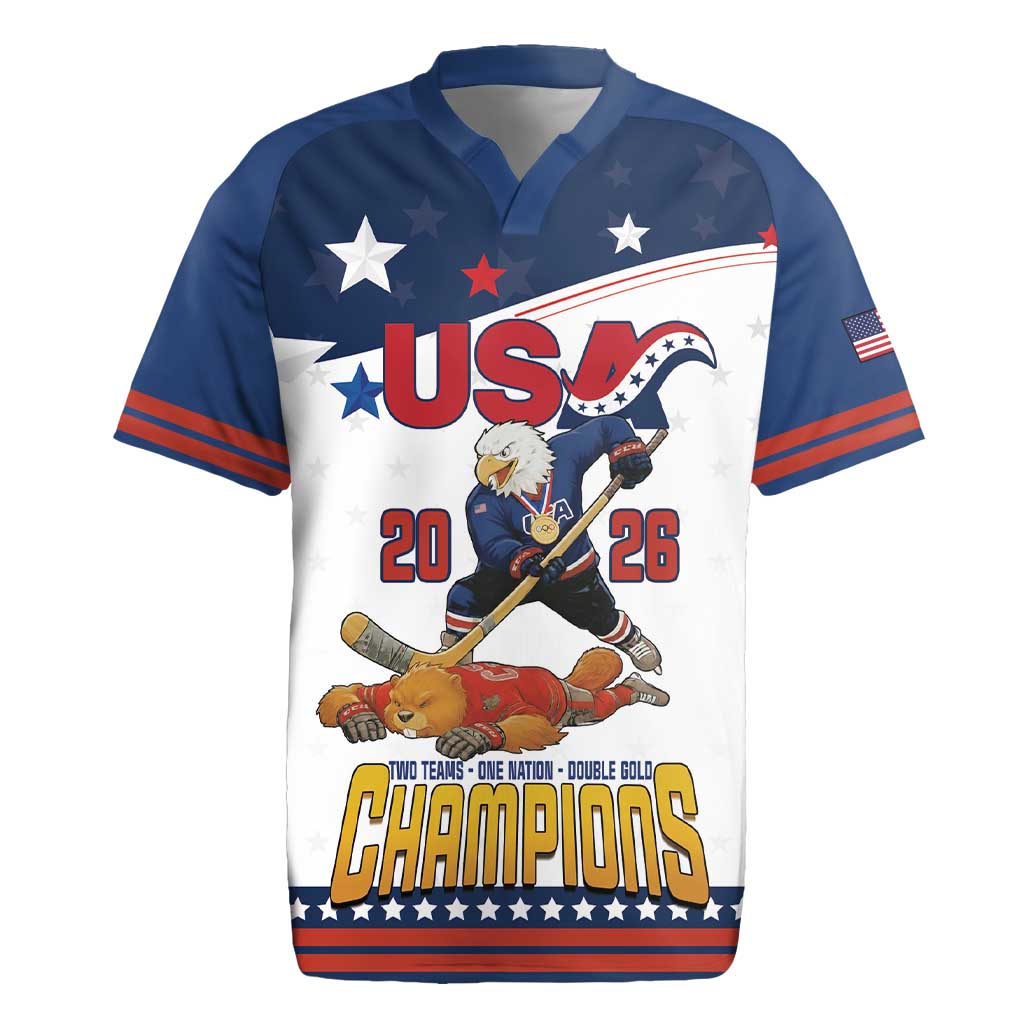 Custom USA Ice Hockey Champions 2026 Rugby Jersey American Eagle Victory Hockey Pride