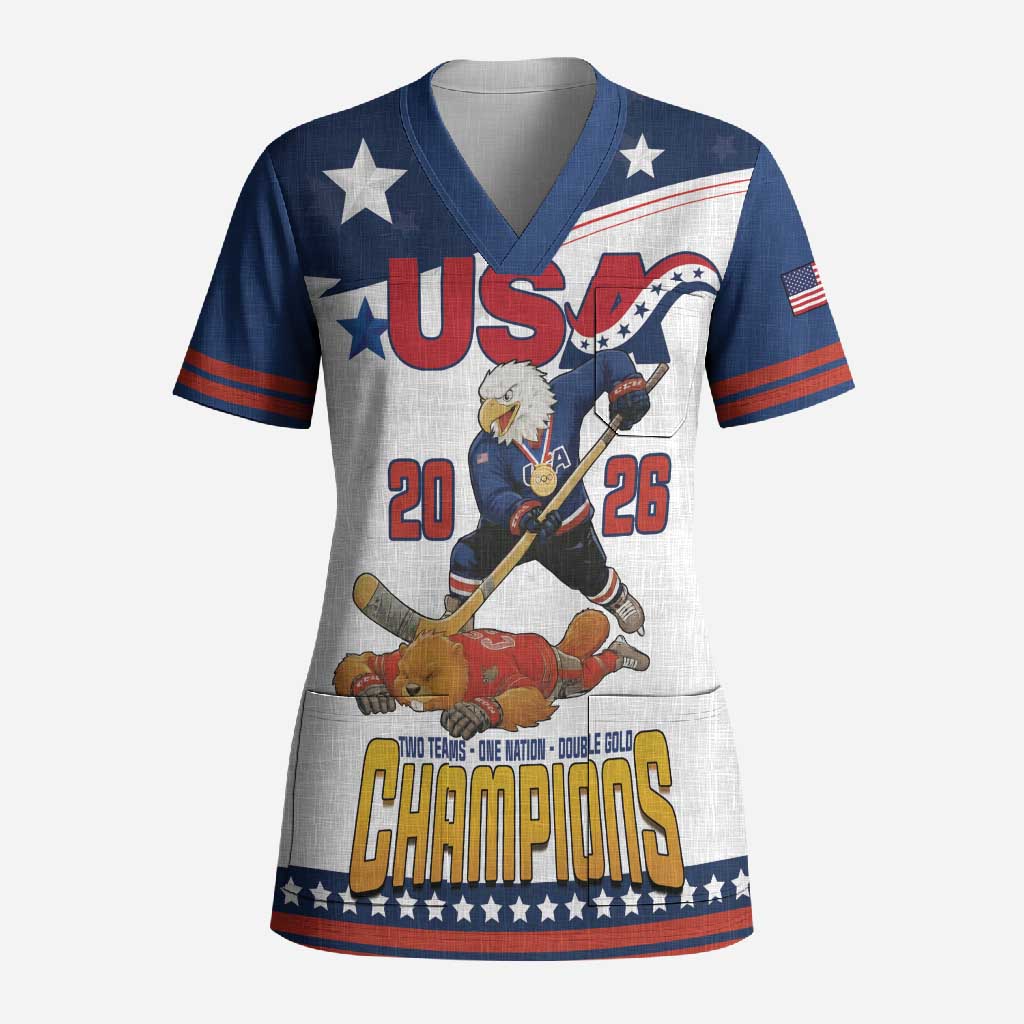 Custom USA Ice Hockey Champions 2026 Scrub Top American Eagle Victory Hockey Pride