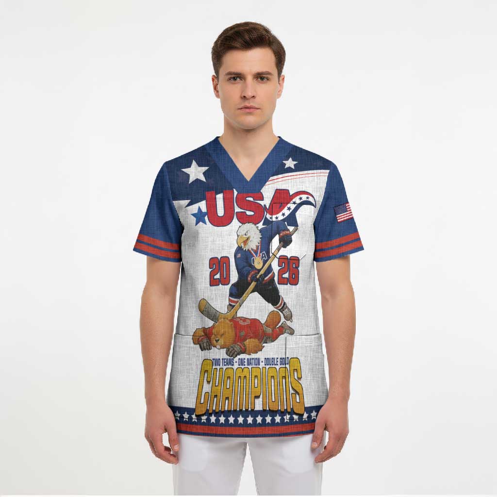 Custom USA Ice Hockey Champions 2026 Scrub Top American Eagle Victory Hockey Pride