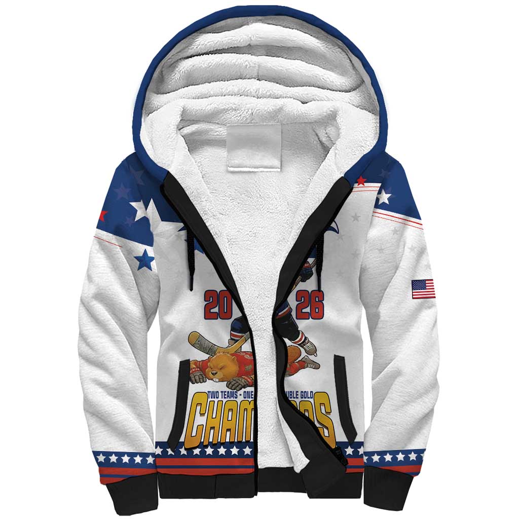 Custom USA Ice Hockey Champions 2026 Sherpa Hoodie American Eagle Victory Hockey Pride