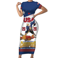 Custom USA Ice Hockey Champions 2026 Short Sleeve Bodycon Dress American Eagle Victory Hockey Pride