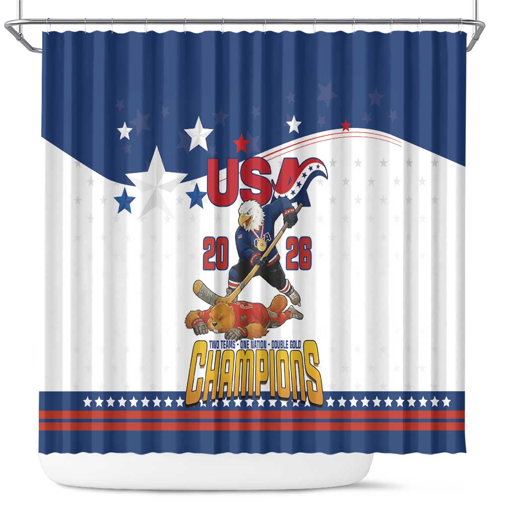 USA Ice Hockey Champions 2026 Shower Curtain American Eagle Victory Hockey Pride
