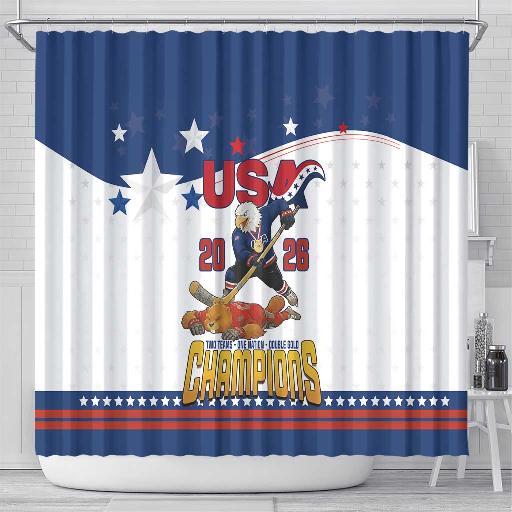 USA Ice Hockey Champions 2026 Shower Curtain American Eagle Victory Hockey Pride