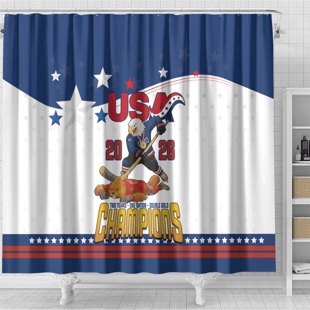USA Ice Hockey Champions 2026 Shower Curtain American Eagle Victory Hockey Pride