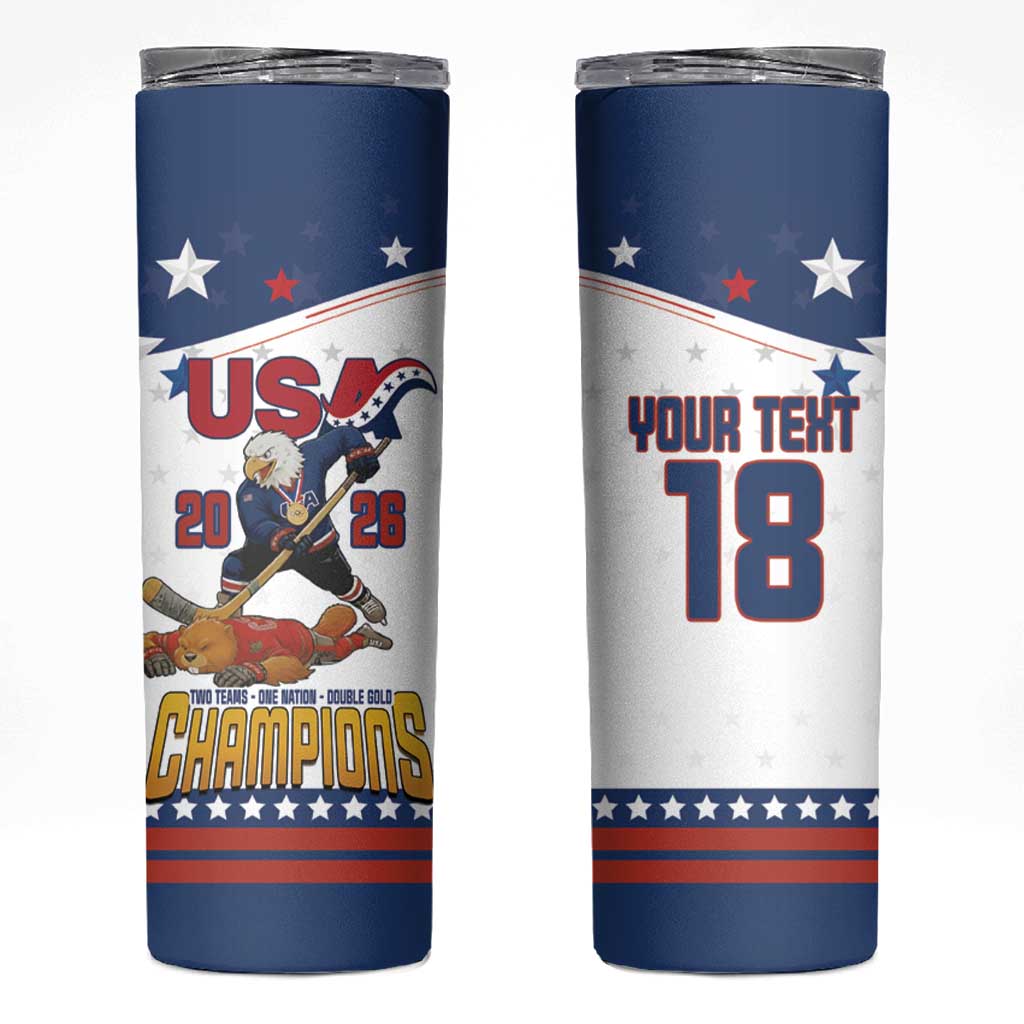 Custom USA Ice Hockey Champions 2026 Skinny Tumbler American Eagle Victory Hockey Pride