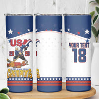 Custom USA Ice Hockey Champions 2026 Skinny Tumbler American Eagle Victory Hockey Pride