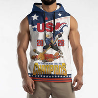 Custom USA Ice Hockey Champions 2026 Sleeveless Hoodie American Eagle Victory Hockey Pride