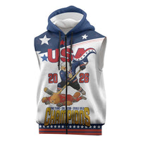 Custom USA Ice Hockey Champions 2026 Sleeveless Zip Hoodie American Eagle Victory Hockey Pride