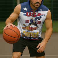 Custom USA Ice Hockey Champions 2026 Sleeveless Zip Hoodie American Eagle Victory Hockey Pride