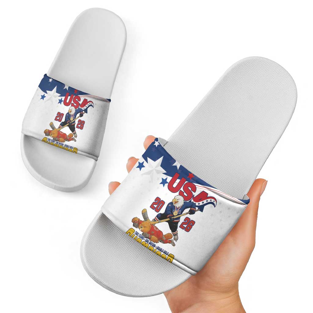 USA Ice Hockey Champions 2026 Slide Sandals American Eagle Victory Hockey Pride