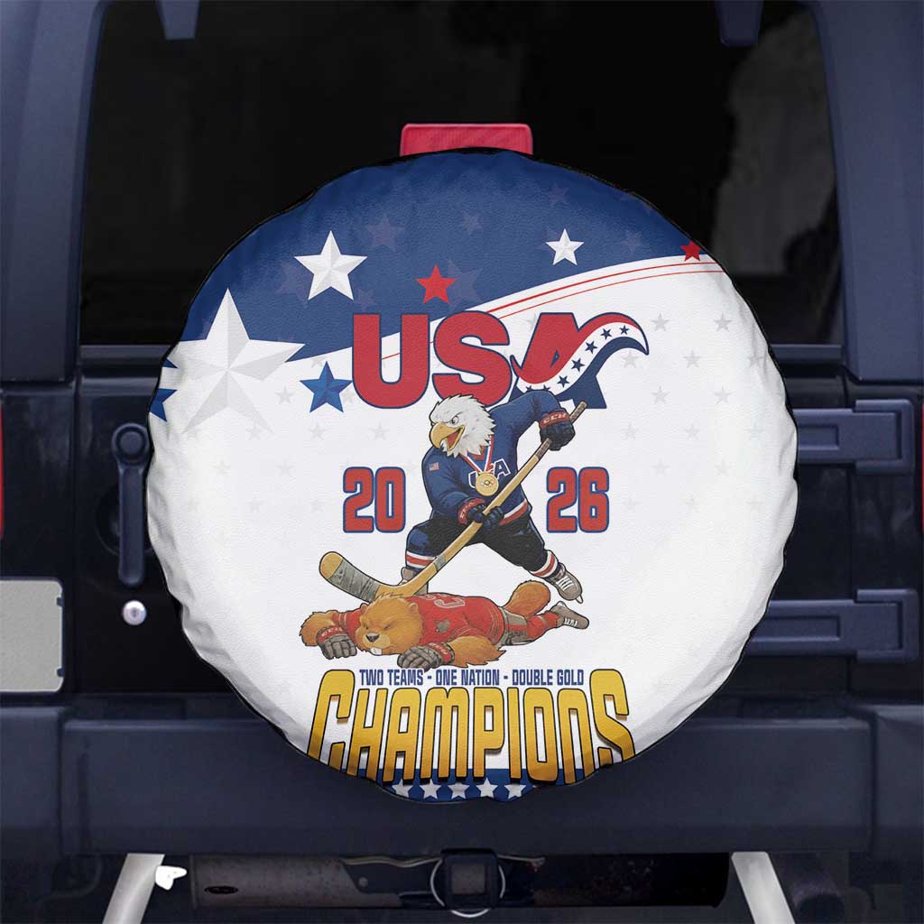 USA Ice Hockey Champions 2026 Spare Tire Cover American Eagle Victory Hockey Pride