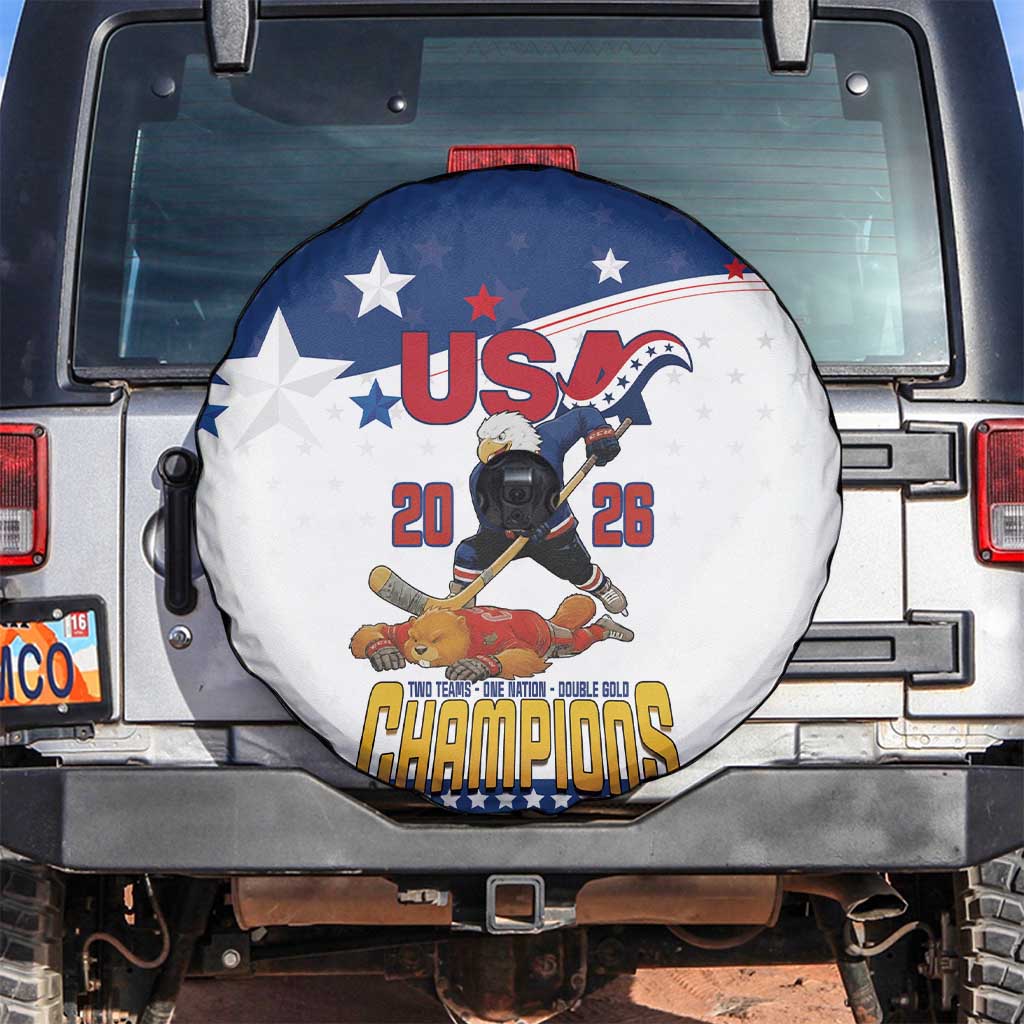 USA Ice Hockey Champions 2026 Spare Tire Cover American Eagle Victory Hockey Pride