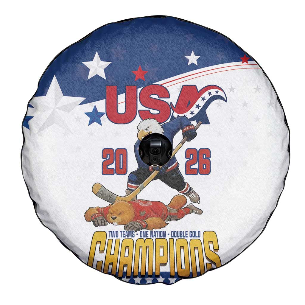 USA Ice Hockey Champions 2026 Spare Tire Cover American Eagle Victory Hockey Pride