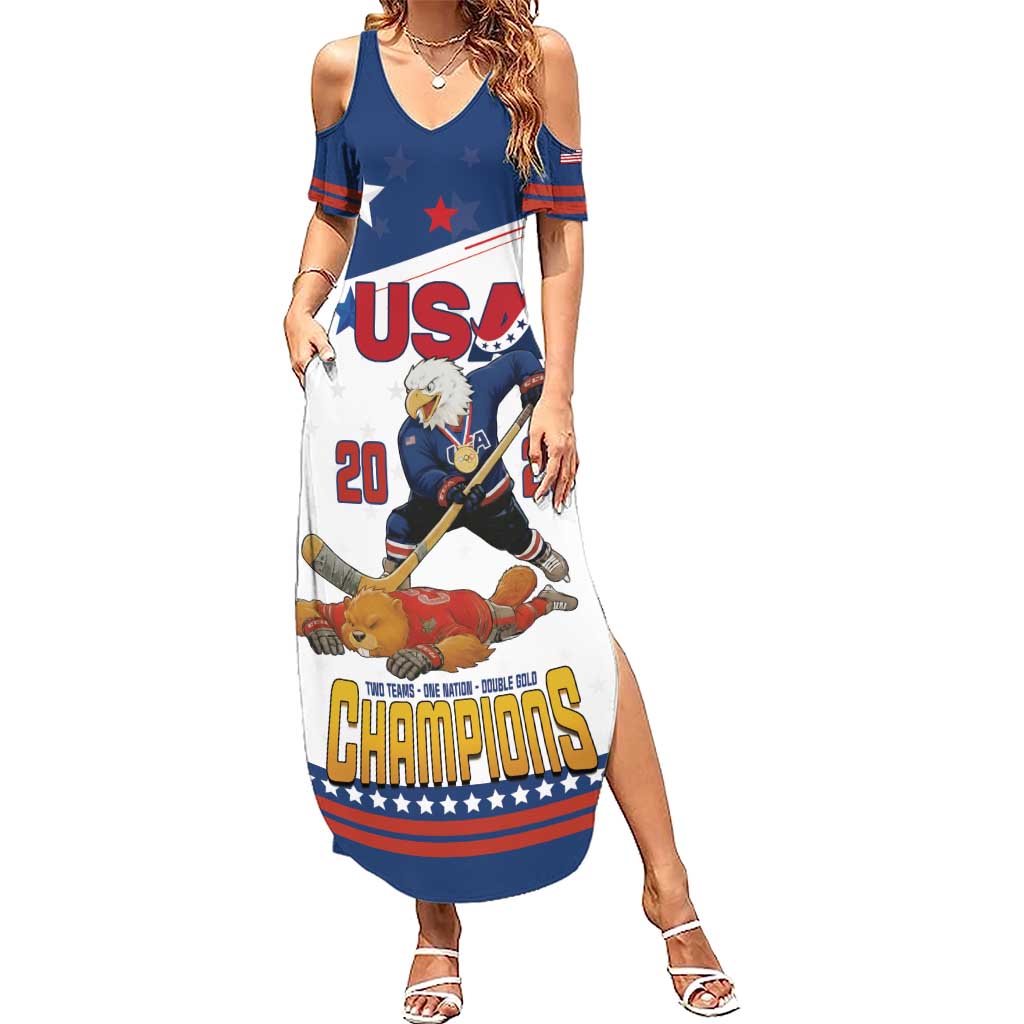 Custom USA Ice Hockey Champions 2026 Summer Maxi Dress American Eagle Victory Hockey Pride
