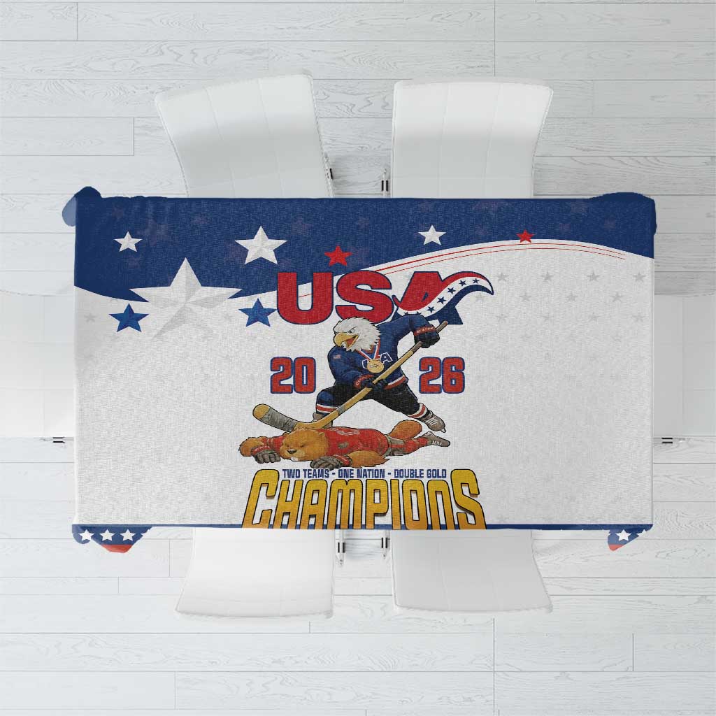 USA Ice Hockey Champions 2026 Tablecloth American Eagle Victory Hockey Pride